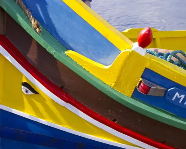 Detail of a fishing boat, St. Pauls Bay, Malta, Mediterranean, Europe