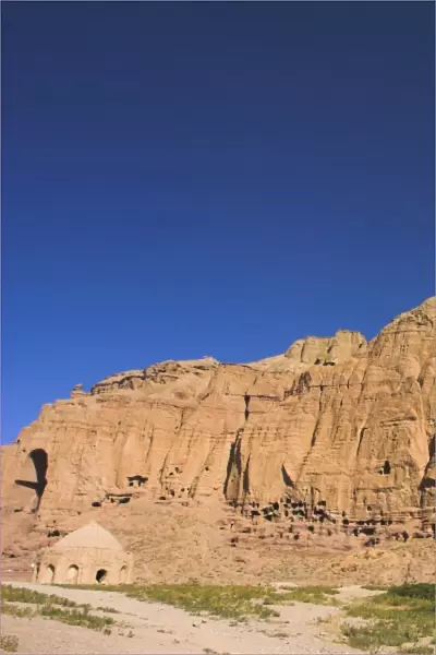 Cliffs with empty niches where the famous carved Buddhas once stood, destroyed by the Taliban in 2001, Bamiyan, UNESCO World Heritage Site, Bamiyan province