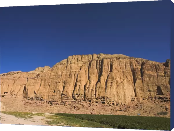 Cliffs with empty niches where the famous carved Buddhas once stood, destroyed by the Taliban in 2001, Bamiyan, UNESCO World Heritage Site, Bamiyan province
