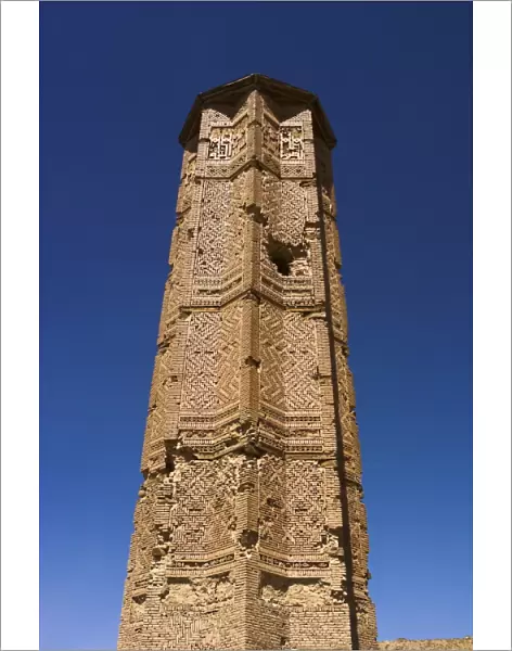 Mortar hole in the Minaret of Bahram Shah, one of two 12th century minarets believed to have served as models for the Minaret of Jam, with square Kufic and Noshki script, Ghazni