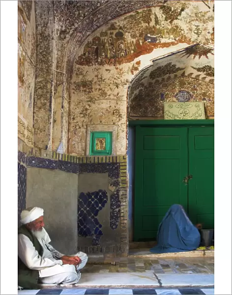 Pilgrims in the hallway, Sufi shrine of Gazargah, Herat, Herat Province