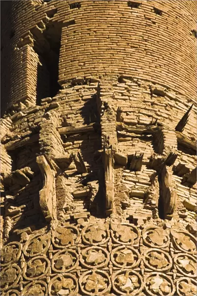 Detail of decoration on minaret and first ruined balcony, 12th century Minaret of Jam