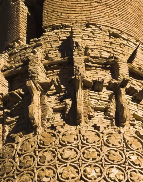 Detail of decoration on minaret and first ruined balcony, 12th century Minaret of Jam