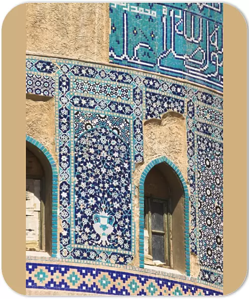 Detail of turquoise glazed tiles on late Timurid style Shrine of Khwaja Abu Nasr Parsa