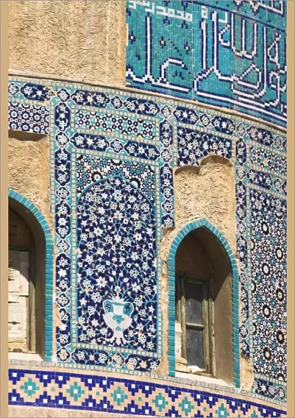 Detail of turquoise glazed tiles on late Timurid style Shrine of Khwaja Abu Nasr Parsa