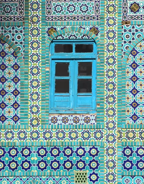 Tiling around blue window, Shrine of Hazrat Ali, Mazar-i-Sharif, Balkh, Afghanistan, Asia