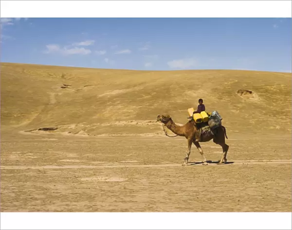 Boy riding camel, between Maimana and Mazar-I-Sharif, Afghanistan, Asia