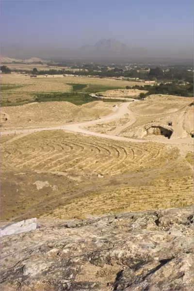 Buddhist caves at Takht-I-Rusam (Rustams throne), part of a stupa-monastery complex carved from rock dating from the Kushano-Sasanian period 4th-5th century AD. Samangan Province