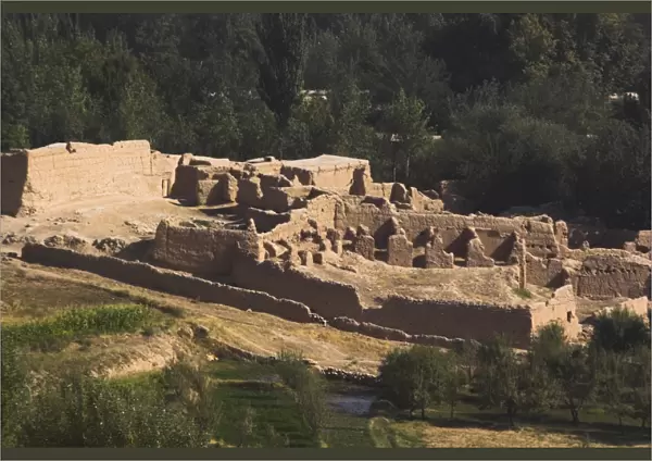 Ruins near Buddhist stupa, carved out of rock known as Top-I-Rustam (Rustams throne) an early burial mound that contained relics of the Buddha, part of a monastery complex dating from the Kushano-Sasanian period 4th-5th century AD, near Haibak, Samangan Province