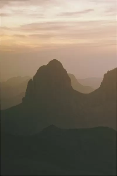 Sahara Desert, Hoggar Mountains, sunrise over Assekrem, Algeria, North Africa