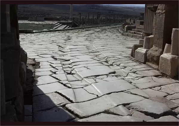 Chariot wheel ruts by the West Gate, Roman site of Timgad, UNESCO World Heritage Site