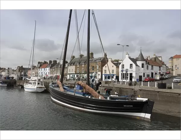 Sailing Herring Drifter moored in harbour, Anstruther, Fife Coast, Scotland, United Kingdom