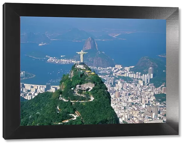 Aerial view of Rio de Janeiro with the Cristo Redentor (Christ the Redeemer) in the foreground