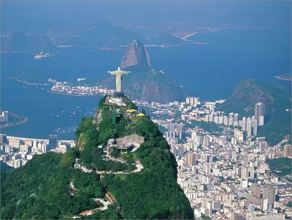 Aerial view of Rio de Janeiro with the Cristo Redentor (Christ the Redeemer) in the foreground