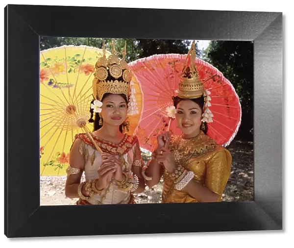 Head and shoulders portrait of two traditional Cambodian apsara dancers