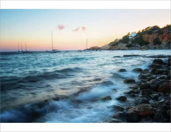 Cala D Hort just after sunset, Ibiza, Balearic Islands, Spain, Mediterranean, Europe