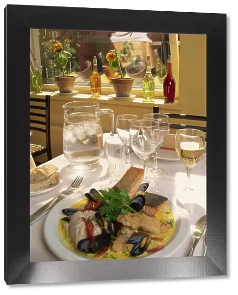 Close-up of seafood meal, Spiseshuset Restaurant, Odense, Denmark, Scandinavia, Europe