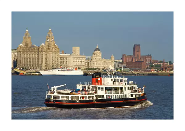 River Mersey ferry and the Three Graces, Liverpool, Merseyside, England