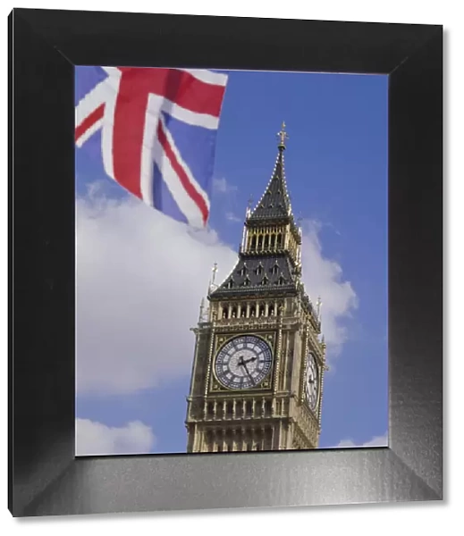Big Ben and Union Jack flag, Houses of Parliament, Westminster, London