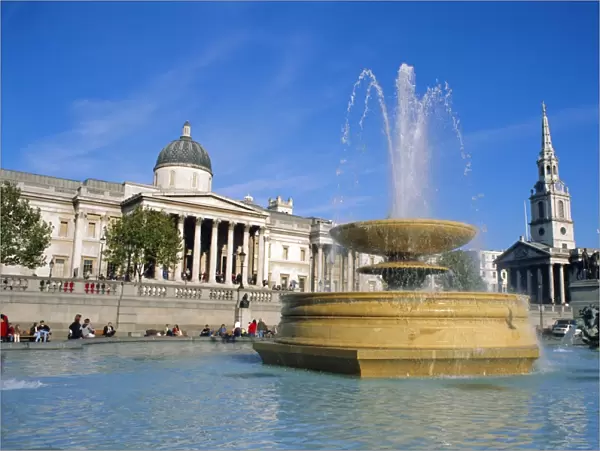 Fountains and the National Gallery, Trafalgar Square, London, England