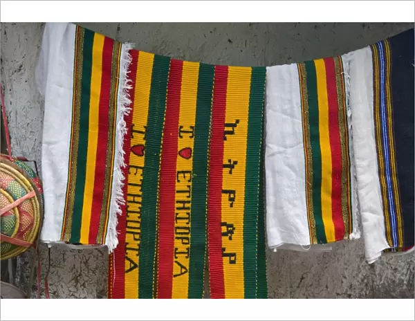 Colourful Ethiopian souvenirs for sales in Lalibela, Lalibela, Ethiopia, Africa
