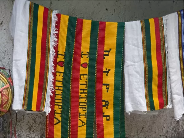 Colourful Ethiopian souvenirs for sales in Lalibela, Lalibela, Ethiopia, Africa