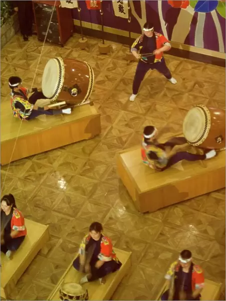 Traditional Japanese taiko drumming performance