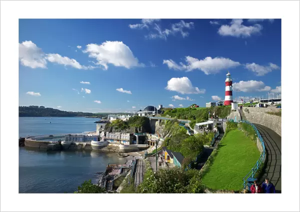 Smeatons Tower on The Hoe overlooks The Sound, Plymouth, Devon, England, United Kingdom