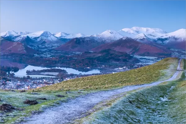 Footpath overlooking Keswick from Latrigg, Lake District National Park, Cumbria, England
