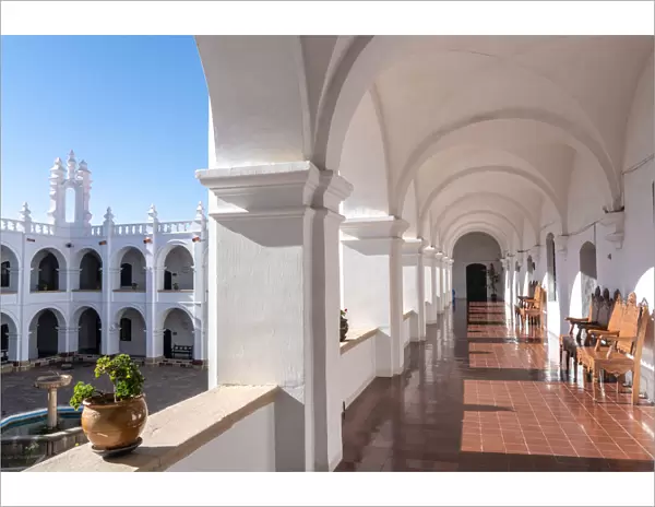 Courtyard and corridor inside neo-classical Church and Monastery of San Felipe Neri