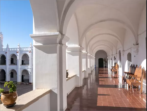 Courtyard and corridor inside neo-classical Church and Monastery of San Felipe Neri