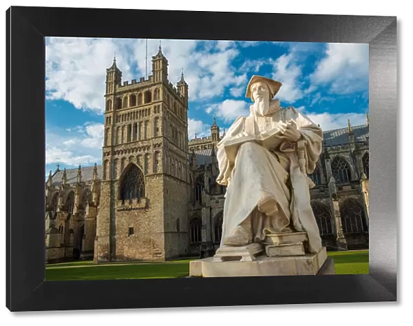 Exeter Cathedral with statue of Richard Hooker, Devon, England, United Kingdom, Europe