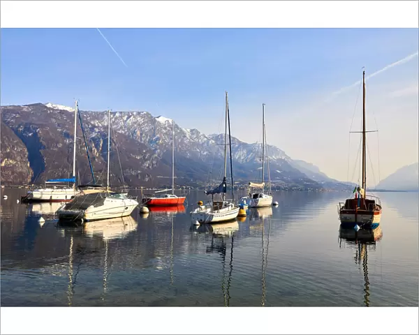 Sailing boats in the harbour at Borgo di Pescallo in Bellagio, Lake Como, Lombardy