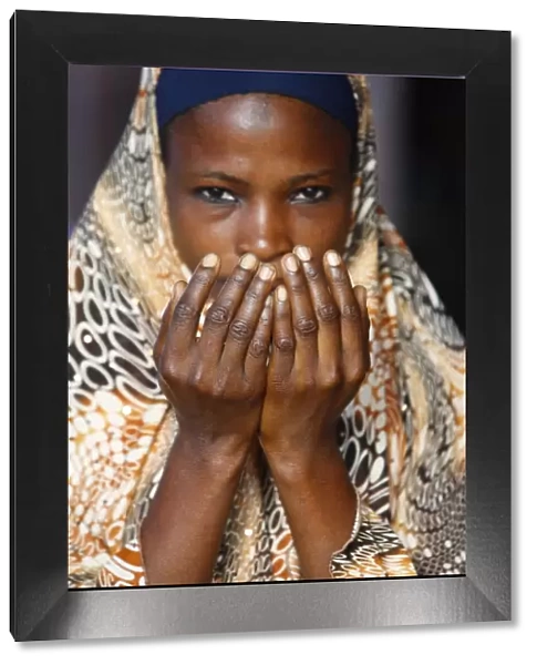 Muslim woman praying, Lome, Togo, West Africa, Africa