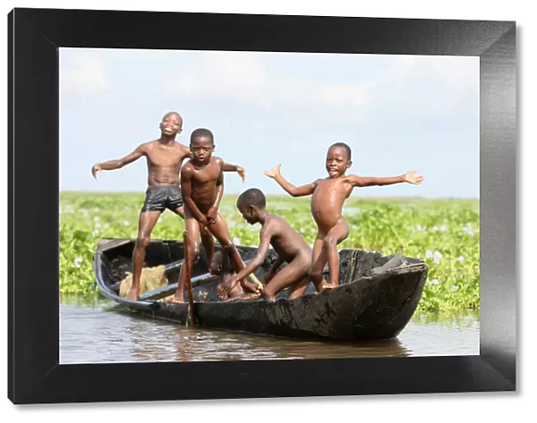 Boat near Ganvie lake village on Nokoue Lake, Benin, West Africa, Africa