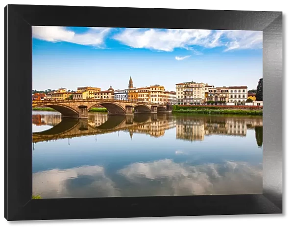 Bridge reflected in the River Arno, Florence, Tuscany, Italy, Europe