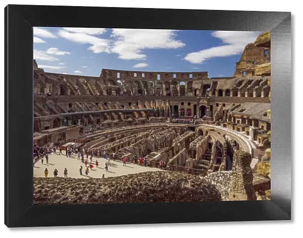 Colosseum amphitheater, arena panoramic interior, UNESCO World Heritage Site, Rome, Lazio, Italy, Europe