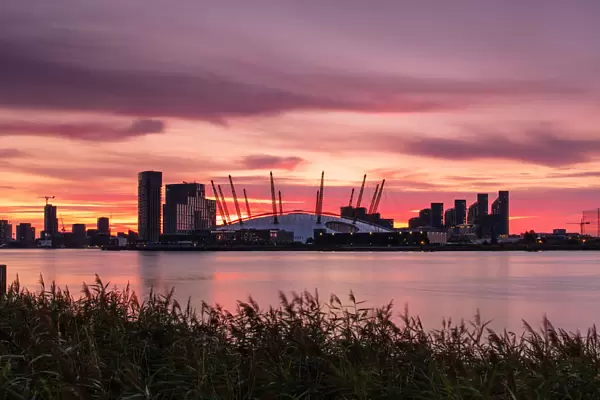 Sunrise view of the O2 Arena, Greenwich, London, England, United Kingdom, Europe