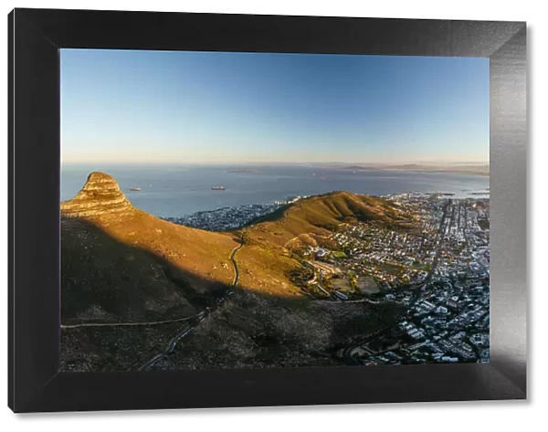 Aerial view of sunrise over Cape Town, Western Cape, South Africa, Africa