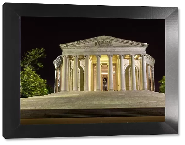 A night view of the Thomas Jefferson Memorial, lit up at night in West Potomac Park, Washington, D. C. United States of America, North America