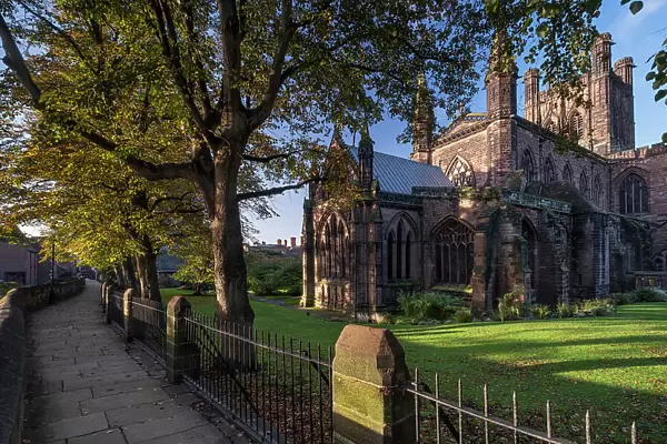 Chester Cathedral and the City Walls in autumn, Chester, Cheshire, England, United Kingdom, Europe