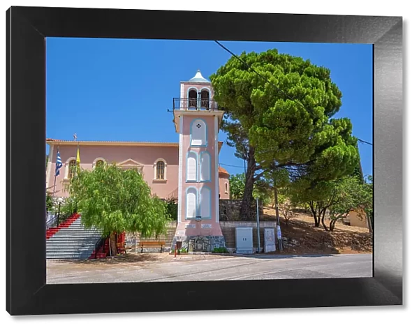 View of Church of the Dormition of the Virgin, Pastra, Kefalonia, Ionian Islands, Greek Islands, Greece, Europe