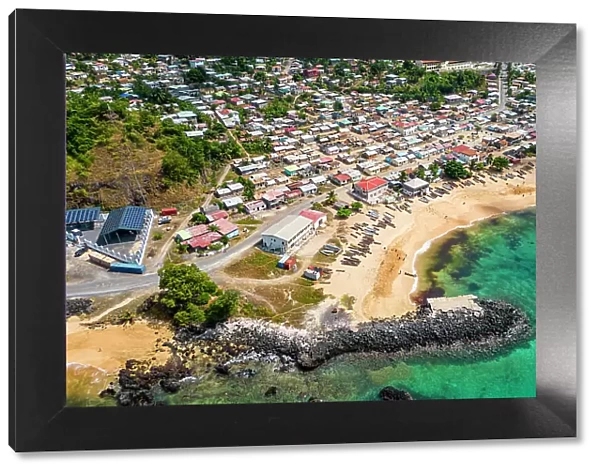 Aerial of the village of San Antonio de Pale and Palmar beach, island of Annobon, Equatorial Guinea, Africa