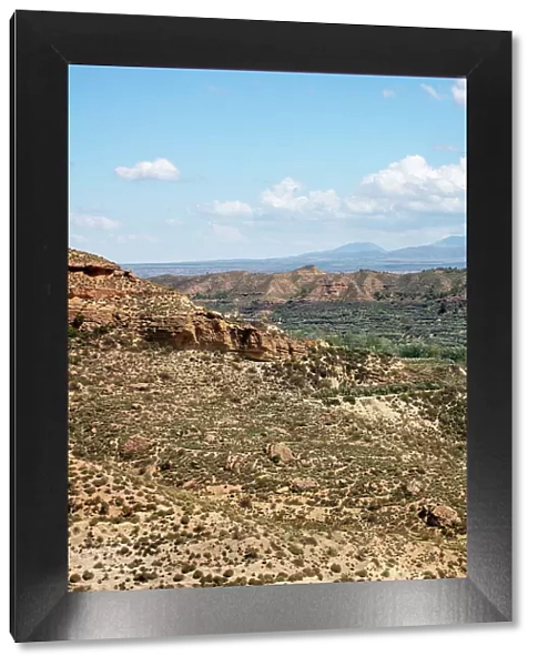 Desert landscape view at Abellan Dam, Granada, Andalusia, Spain, Europe