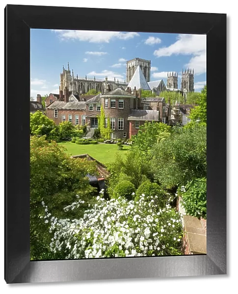 York Minster and Greys Court from the Bar Walls in springtime, York, Yorkshire, England, United Kingdom, Europe