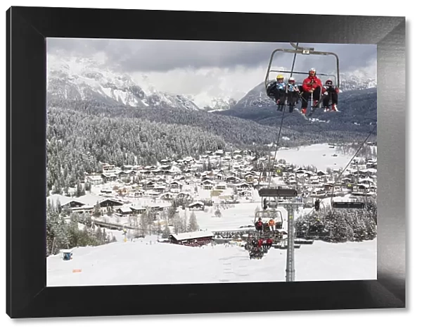 Chairlift on a ski slope, Seefeld ski resort, the Tyrol, Austria, Europe