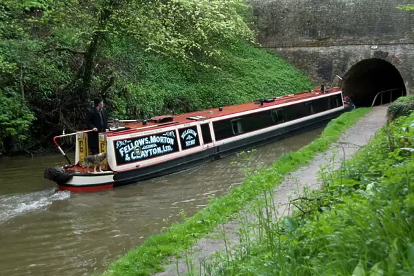 Narrow boat entering a tunnel, Llangollen Canal, England, United Kingdom, Europe