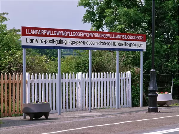 Station sign at Llanfairpwllgwyngyllgo-gerychwyrndrobwllllantysiliogogogoch (Llanfair-PG