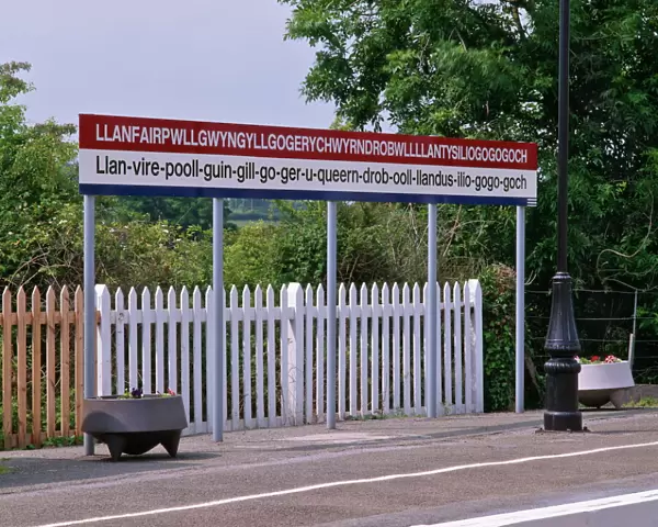 Station sign at Llanfairpwllgwyngyllgo-gerychwyrndrobwllllantysiliogogogoch (Llanfair-PG