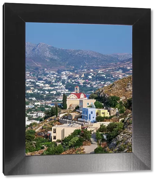 View towards the Church of Agia Paraskevi, Agia Marina, Leros Island, Dodecanese, Greek Islands, Greece, Europe